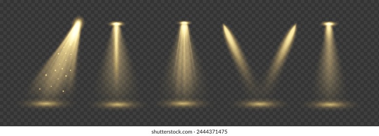 Illumination backlight effects 3d realistic vector illustration set. Glowing stage lanterns design. Lamps light on transparent background