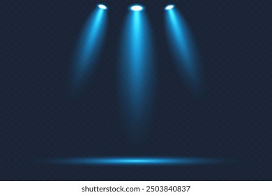 Illumination of blue spotlights, vector illustration.On a transparent background.