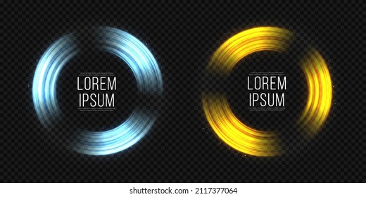 Anillos de luz de efecto de iluminación. Resumen de círculos brillantes. Banner redondo decorativo de lujo. Conjunto de anillos de neón de diferentes colores.