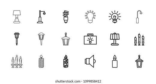 Illumination icon. collection of 18 illumination outline icons such as table lamp, street lamp, candle. editable illumination icons for web and mobile.