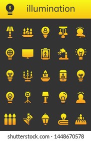 illumination icon set. 26 filled illumination icons.  Simple modern icons about  - Lamp, Lightbulb, Candles, Idea, Night stand, Desk lamp, Candle, Eco bulb, Spotlight, Lamppost