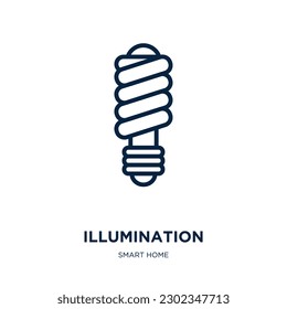 Icono de iluminación de la colección de hogar inteligente. Iluminación lineal delgada, luz, icono del contorno de la bombilla aislado sobre fondo blanco. Señal de iluminación de vectores de línea, símbolo para web y móvil