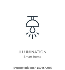 Icono de iluminación. Icono de contorno de iluminación lineal delgado aislado en fondo blanco de la colección de casas inteligentes. Signo vectorial de línea, símbolo para web y móvil
