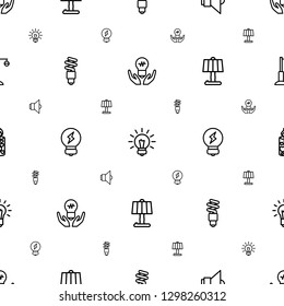 illumination icons pattern seamless white background. Included editable outline bulb in hand, bulb, lamp, fluorescent lamp, table lamp icons. illumination icons for web and mobile.