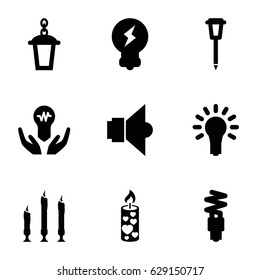 Illumination icons set. set of 9 illumination filled icons such as street lamp, candle, light bulb, fluorescent lamp, lamp, bulb