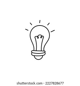 Illumination light bulb hand drawn icon. Lighting electric device and innovation idea symbol with vector brainstorming
