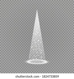 Illumination Lights Shiny Christmas tree Isolated on Transparent Background. White tree as symbol of Happy New Year, Merry Christmas holiday celebration. Bright light decoration design. Vector.