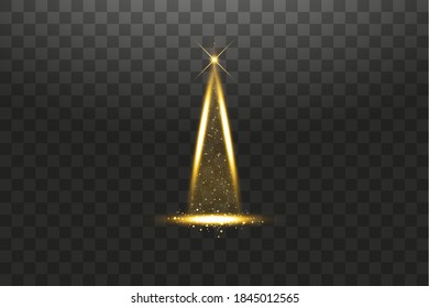 Illumination Lights Shiny Christmas tree Isolated on Transparent Background. White and golden Christmas tree as symbol of Happy New Year, Merry Christmas holiday celebration. Bright light decoration