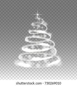 Illumination lights tree isolated on transparent background. Shiny Christmas tree from the garland.Template design. Christmas fir-tree with sparks.Vector illustration.