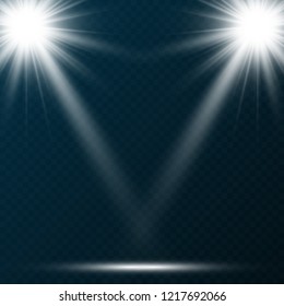 Illumination of the scene from above and below. Special flash effect. Illustration. Bright light. Light from the rays.
Spotlight.


