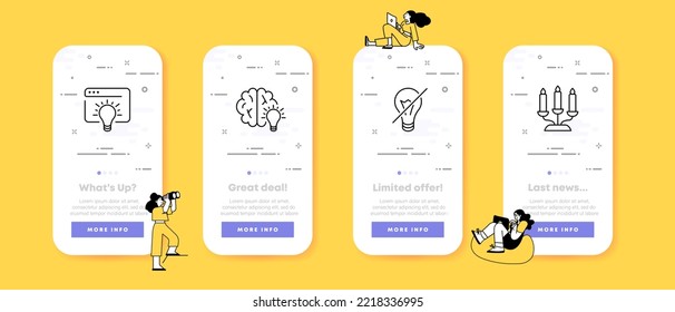 Illuminator Set Icon. Website, Lamp, Light, Glow, Lighting, Idea, Inspiration, Brain Work, Plan, Solution, Electricity. Shine Concept. UI Phone App Screen. Vector Icon For Business