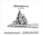 illuration vector of Mamallapuram, or Mahabalipuram tamil nadu, india