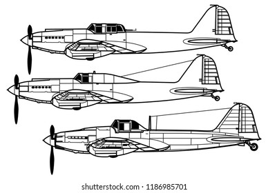 Illushin Il-2. Outline vector drawing