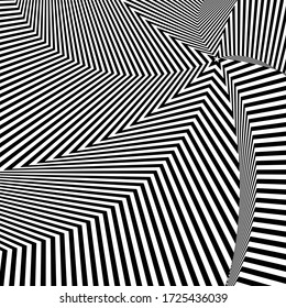 Illusion Abstract star black and white circular pattern. Illusion of vortex movement. Geometric pattern with visual distortion effect. Optical illusion. Op art.