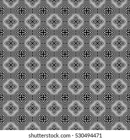 illusion art. seamless floral pattern. vector illustration. black, white color. for invitation, wallpaper
