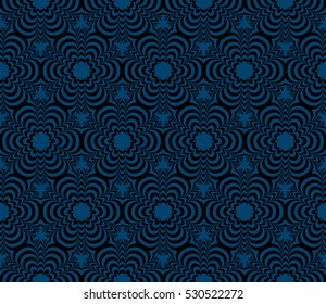 illusion art. seamless floral pattern. vector illustration. black, blue color