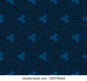 illusion art. seamless floral pattern. vector illustration. black, blue color