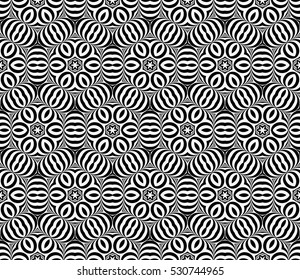 illusion art. seamless floral pattern. vector illustration. black, white color. for invitation, wallpaper
