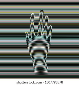 Illusion created as a hand shape from a color line on a black background.