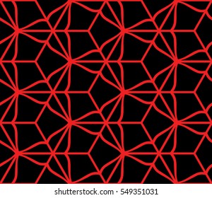Illusion Cube Patterns. Modern Geometry ornament. Seamless Vector illustration. Decorative texture for design wallpaper, web page, banner, flyer. black, red color