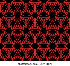 Illusion Cube Patterns. Modern Geometry ornament. Seamless Vector illustration. Decorative texture for design wallpaper, web page, banner, flyer. black, red color