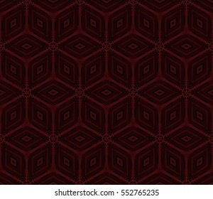 Illusion Cube Patterns. Modern Geometry ornament. Seamless Vector illustration. Decorative texture for design wallpaper, web page, banner, flyer. black, red color