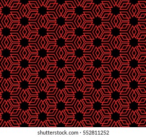 Illusion Cube Patterns. Modern Geometry ornament. Seamless Vector illustration. Decorative texture for design wallpaper, web page, banner, flyer. black, red color