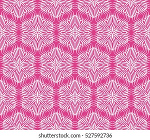 illusion floral seamless pattern. geometric ornament. vector illustration. rose color