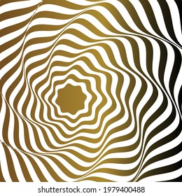 
Ilusión de movimiento de rotación de gradiente negro y ondulada dorada patrón abstracto de op art
