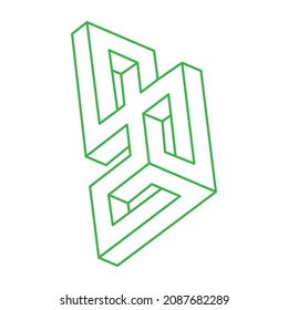 Formas verdes de ilusión. Geometría 3d. Figuras de ilusión óptica. Objetos sagrados de geometría. Estilo Escher.