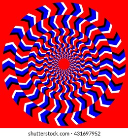 Illusion Hypnotic Of Rotation Vector. Perpetual Rotation Illusion. Background With Bright Circle Optical Rotation. Psychedelic Optical Spin Cycle Illustration
