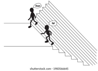 The illusion of an impossible staircase When viewed from above, it can be seen as a downward direction. But looking at the bottom, it will be the way up.