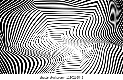 The illusion of the lines in the shape of the hexagon. Abstract background illusion of black and white lines background for poster, banner, abstract lines texture.