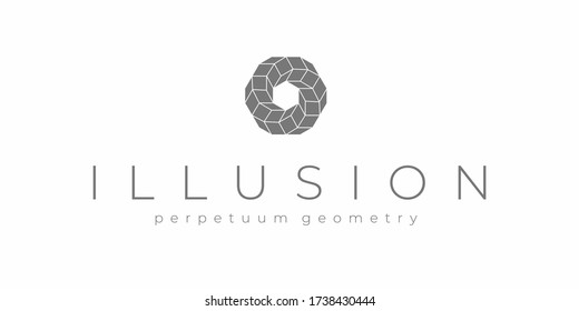 Illusion logo template. Hexagon geometry optical illusion. Abstract spiral geometry logotype. Impossible shape. Penrose shape. Sacred geometry vector design. Organic geometry. Luxury logo.