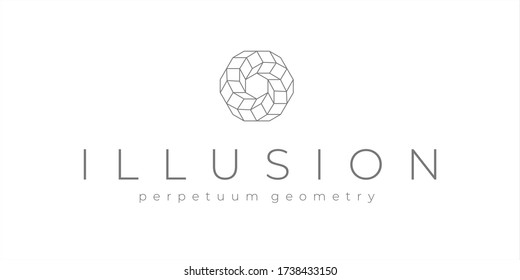 Illusion Logo Template. Hexagon Geometry Optical Illusion. Abstract Spiral Geometry Logotype. Impossible Shape. Penrose Shape. Sacred Geometry Vector Design. Organic Geometry. Luxury Logo.