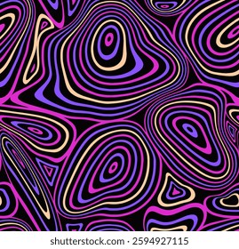 Illusion seamless pattern. Psychedelic repeating pattern with round geometric shapes and optical illusion. Design element for printing on fabric. Flat vector illustration in abstract style