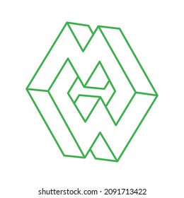 Illusion shapes. 3d geometry logo. Optical illusion figures. Sacred geometry objects.