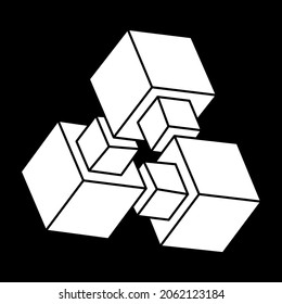 Illusion shapes. 3d geometry. Optical illusion figure. Escher paradox. Optical art object.