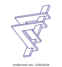 Illusion shapes. 3d geometry tattoo. Optical illusion figure. Sacred geometry. Logo in trendy 2022 Very Peri color.