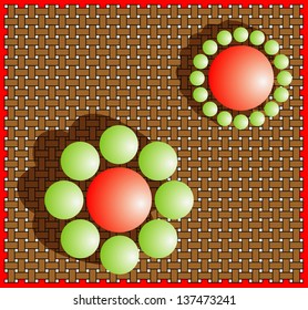 Illusion (size perception). Optical illusion of relative size perception. Classic size-contrast illusion. Mistake perception of human eye.  The Ebbinghaus illusion