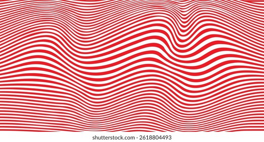 Illusion stripes, background white and red wave stripe optical abstract design.. Background of lines and waves.