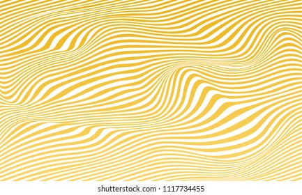 Illusion stripes, background white and yellow. Background of lines and waves.