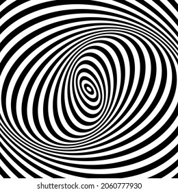 Illusion of swirl spiral vortex movement in op art pattern. Lines texture. Vector illustration.