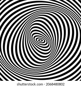 Ilusión del movimiento de vórtice espiral giratoria en un patrón de arte op. Textura de líneas. Ilustración vectorial.