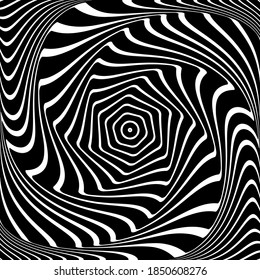Illusion of swirl vortex movement. Abstract op art design. Vector illustration.