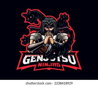 Illusion technique mascot logo design. Genjutsu ninja technique vector illustration. Logo illustration for mascot or symbol and identity, emblem sports or e-sports gaming team