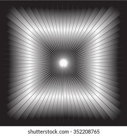 Illusion. Three-dimensional image stretching into the distance. Black-and-white gradient vector picture.