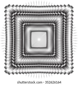 Illusion. Three-dimensional image stretching into the distance. Black-and-white gradient vector picture.