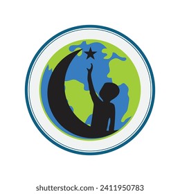 illusion vector graphics for children's dream logo in simple style, children icon illustration on gray background