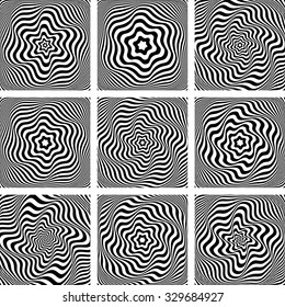 Illusion of wavy rotation movement. Design elements set. Vector art.